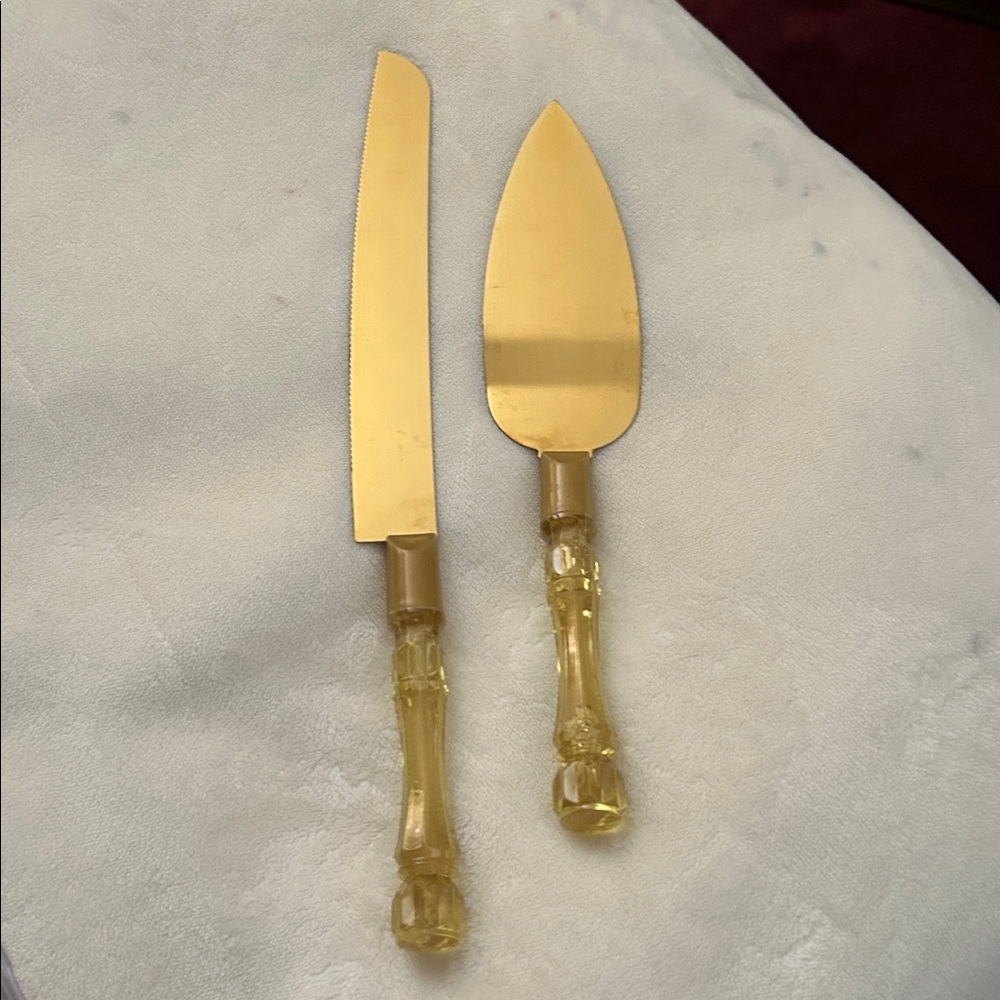 Gold Cake Knife and Server Set